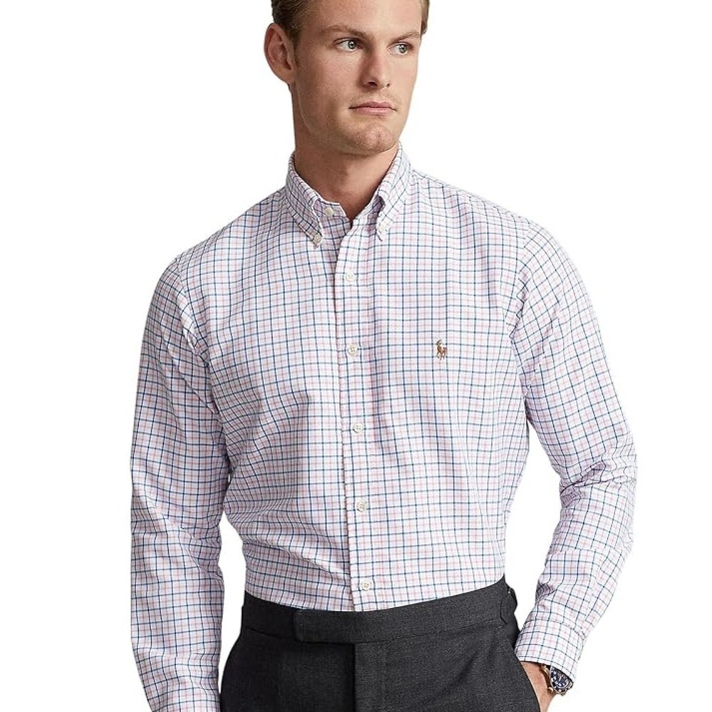 Ralph Lauren Pink and Blue Plaid Long Sleeve Button Down Shirt